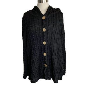 New Loveu Dear Top Womens Knit Button Hooded Cardigan Black NWT Solid Medium